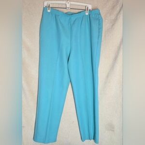 Vintage Graff Petite Women's Classic Fit Pull On Pants Size 14 Aqua Blue Polyest
